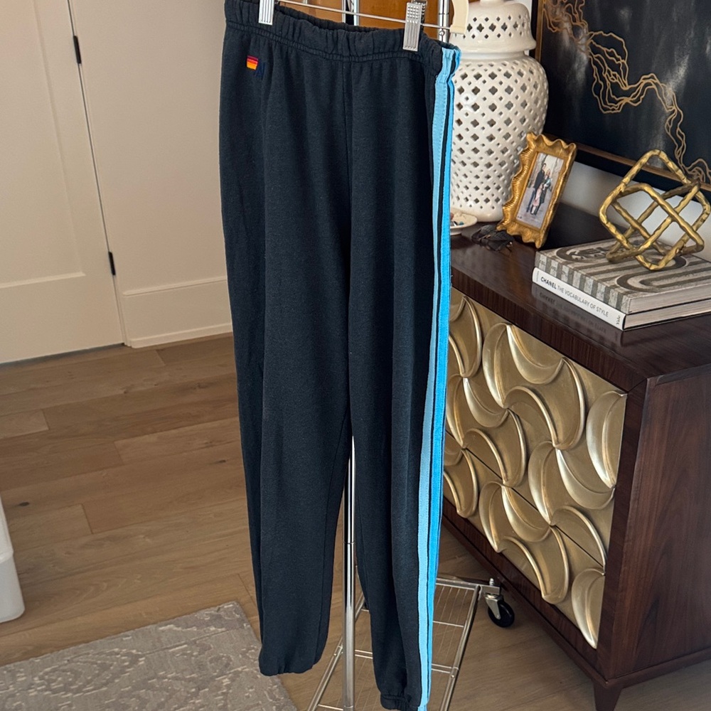 Aviator Nation Black Joggers with Light Blue Stripe